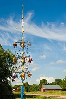 Midsummer Prints: Traditional midsummer pole near Mariehamn in the Åland Islands Finland