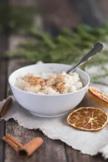 Green Color Prints: Traditional rice pudding also known as tomtegröt or swedish risgrynsgröt