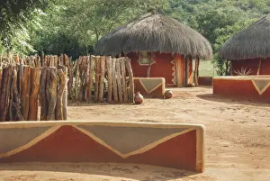 Botswana Prints: Traditional round African houses with thatched roof