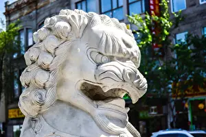 Chinatown Prints: Traditional stone dragon at one entrance gate of Chinatown in Montreal