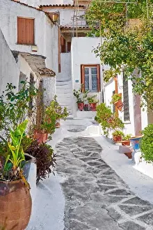 Traditional white houses in the Anafiotika quarter under the Acropolis, Athens, Greece