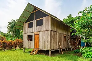 Amazon Rainforest Prints: Traditional wooden house in Sabalo village