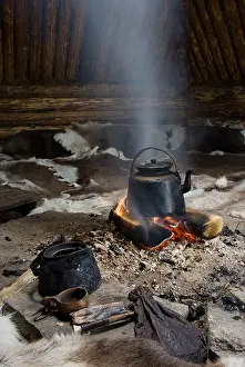 Gifts Prints: Traditonal way of making Sami coffee with reindeer meat
