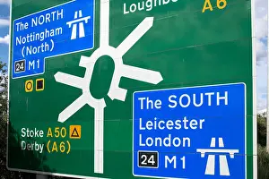 Junction Prints: Traffic Road Sign Junction 24 M1 Motorway