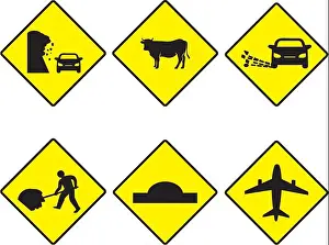 Alertness Prints: Traffic symbols and road safety signs vector illustration design