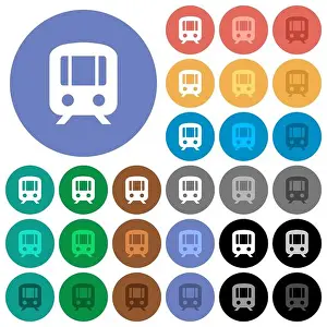 Varied Prints: Train multi colored flat icons on round backgrounds
