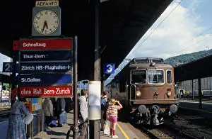 Halt Prints: Train at the platform Spiez Station Switzerland