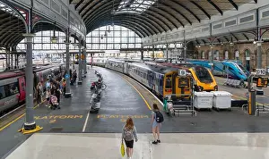 Platforms Prints: Trains inside railway station, Newcastle upon Tyne