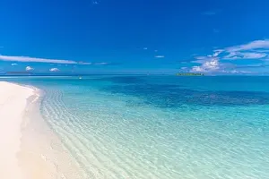 Tranquil beach scene. Exotic tropical beach landscape. Design of summer vacation holiday concept, waves, sea horizon over white sand with blue sky