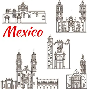 Church Chapel Prints: Travel landmark of mexican architecture thin line icon