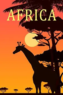 Giraffe Prints: Travel poster Africa savanna sunset