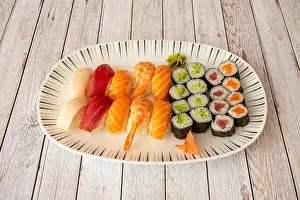 Japanese Food Prints: Tray of assorted nigiri sushi and maki