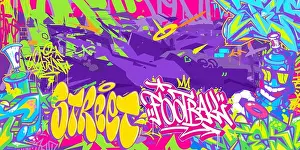 Hip Hop Prints: Trendy Abstract Hip Hop Urban Street Art Graffiti Style Soccer Or Football Illustration Background