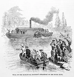 Steamboat Prints: Trial of the Marquis de Jouffroy d'Abbans steambaot Pyroscaphe in 1783 on the river Seine