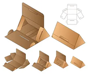 Drawer Prints: Triangle Box packaging die cut template design. 3d mock-up