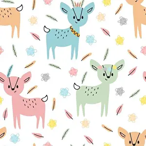 Tribal seamless pattern with cute hand drawn deers