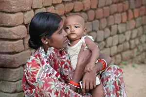 West Bengal Prints: Tribal woman sitting with her baby
