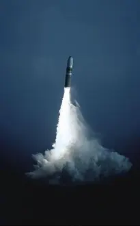 Ballistic Prints: A Trident I missile is launched from the nuclear-powered strategic missile submarine USS OHIO (SSBN 726) (not visible)