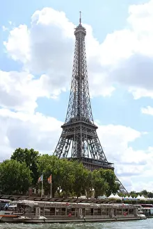 Melissa Jooste Prints: A Trimaran Parisian / Pierre Bellon boat and view of Eiffel Tower from the Seine River