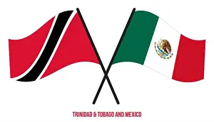Trinidad Prints: Trinidad & Tobago and Mexico Flags Crossed And Waving Flat Style. Official Proportion