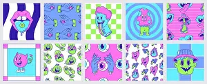 Vector Graphic Prints: Trippy psychedelic art 70s surreal design