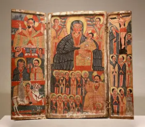 Triptych Prints: Triptych with Mary, scenes of the life of Jesus and Saints