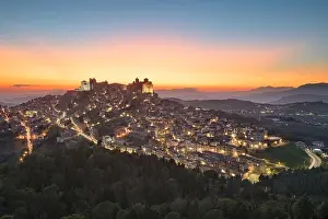 Troina, Sicily, Italy hilltop townscape at dusk