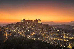 Troina, Sicily, Italy hilltop townscape at dusk