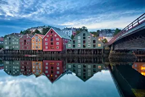 Trondheim. Image of norwegian city of Trondheim during twilight blue hour