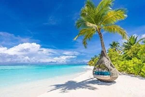 Images Dated 3rd June 2019: Tropical beach background as summer landscape with beach swing or hammock and white sand