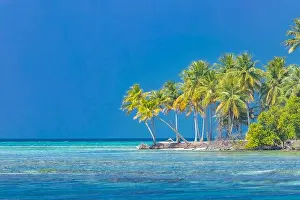 Tropical beach background as summer landscape with beach swing or hammock and white sand and calm sea for beach banner. Perfect beach scene vacation