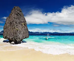 Nido Prints: Tropical beach with bizarre rocks, El Nido, Philippines