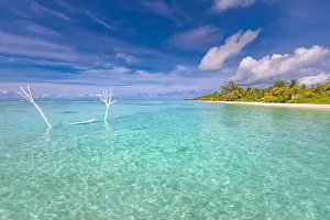 Inspirational Images Prints: Tropical beach paradise, exotic island with shallow lagoon sea
