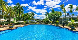 Bungalows Prints: Tropical paradise, luxury resort with swimming pool in Le Morne, Mauritius island