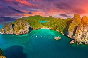 Speedboat Prints: Tropical Phi Phi Leh island with turquoise water Maya Bay