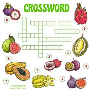 Maracuya Prints: Tropical raw fruits crossword grid worksheet