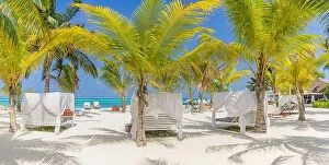 Images Dated 13th August 2022: Tropical resort panorama with beach bar. Summer beach holiday vacation destination