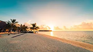Tropical sea and island. Inspirational background of exotic travel destination. Tranquil beach landscape