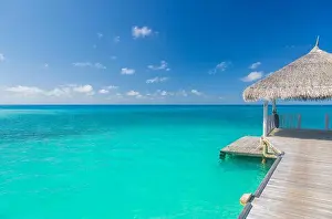 Tropical sea and island. Inspirational background of exotic travel destination. Tranquil beach landscape