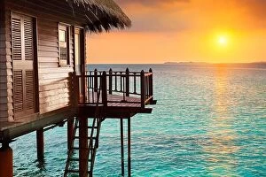 Images Dated 23rd February 2014: Tropical sunset landscape at hotel Maldives Island