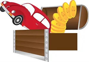 Greed Prints: trunk with car and coins