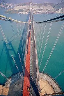 Cables Prints: Tsing Ma suspension bridge. China. Constructed to link Hong Kong with Chek Lap Kok airport