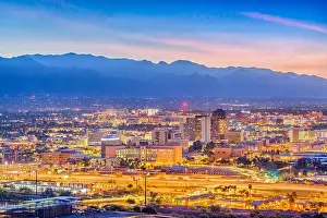 Tucson, Arizona, USA downtown skyline from Sentinel Peak at dawn