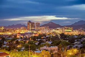 Tucson, Arizona, USA downtown skyline with Sentinel Peak at dusk. (Mountaintop A for Arizona')