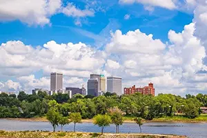Tulsa, Oklahoma, USA downtown skyline on the Arkansas River in the afternoon