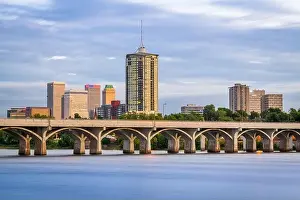 Tulsa, Oklahoma, USA downtown skyline on the Arkansas River at dusk