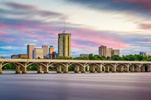 Tulsa, Oklahoma, USA downtown skyline on the Arkansas River at dusk