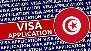 Tunisia Prints: Tunisia Circular Flag with Visa Application Titles - 3D Illustration