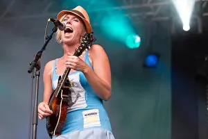 Singers Prints: Turid Jørgensen with a mandolin from the Norwegian girl band Katzenjammer performing live at Heitere Open Air