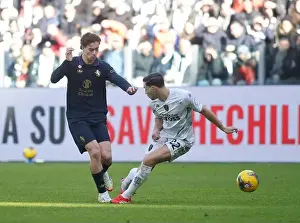 Assist Prints: Turin, Italy. 02nd Feb, 2025. Kenan Yildiz of Juventus FC and Mattia De Sciglio of Empoli FC during the Italian Serie A